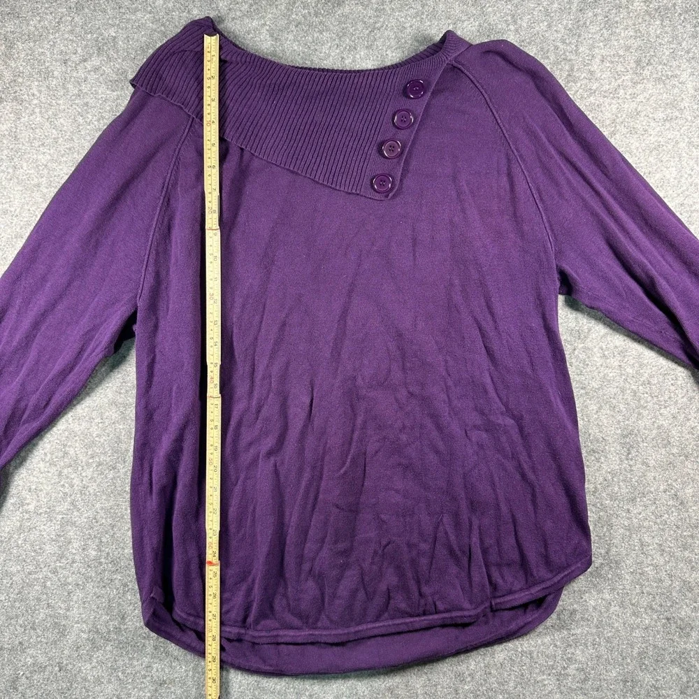 Great Northwest Indigo Womens XL Purple Asymmetrical Button Neck Knit Sweater